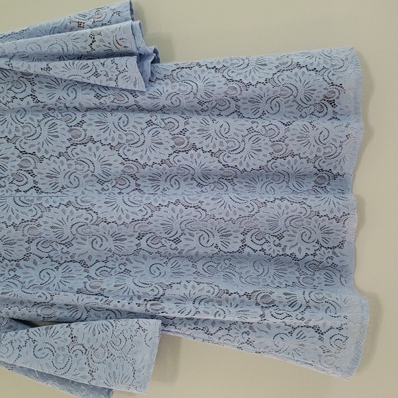 Umgee Floral Lace Embroidered Mini Dress Small Periwinkle Flare Sleeve V-neck - Picture 8 of 13